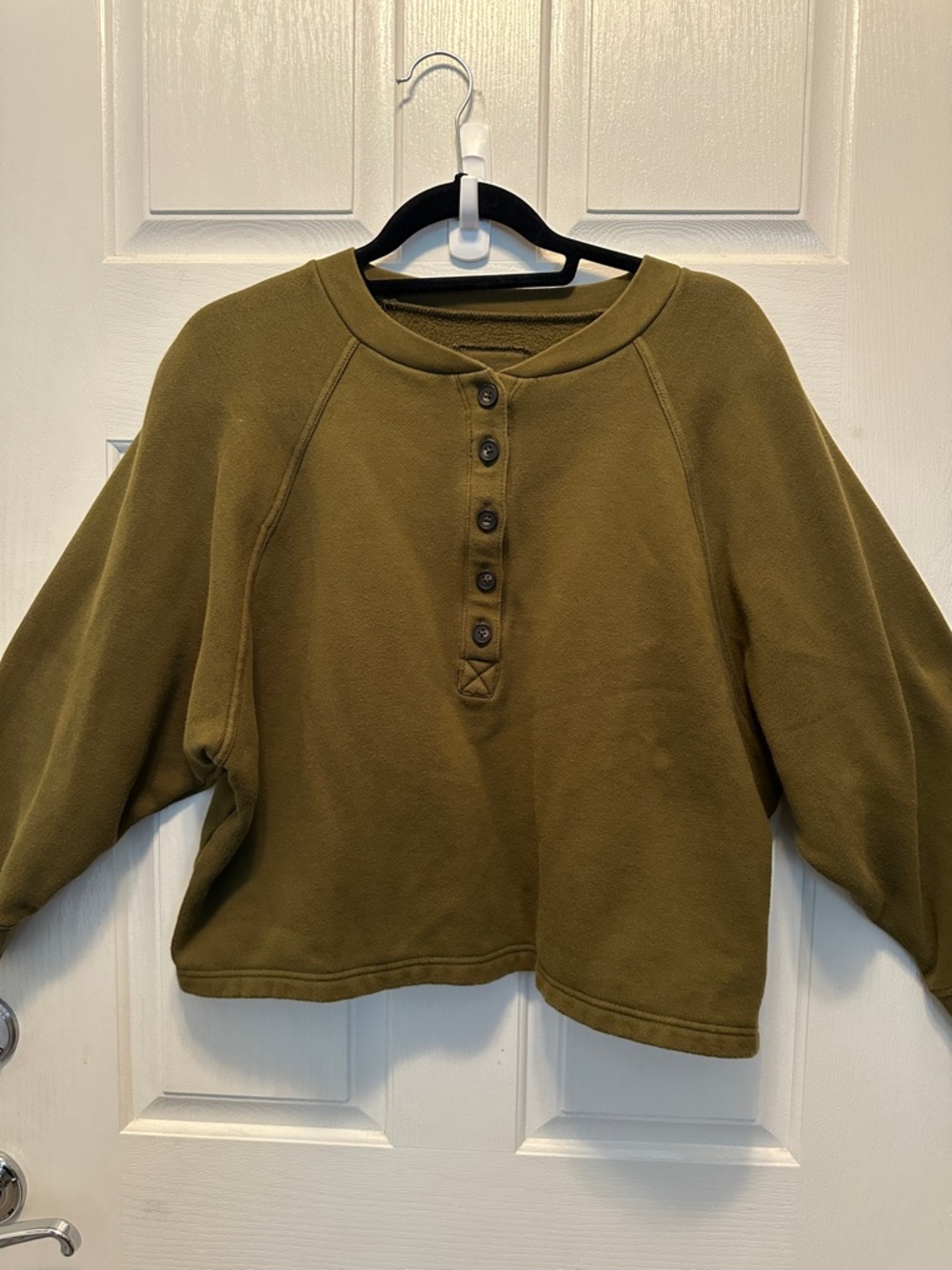 Madewell Olive Green Button Henley Crewneck Sweatshirt